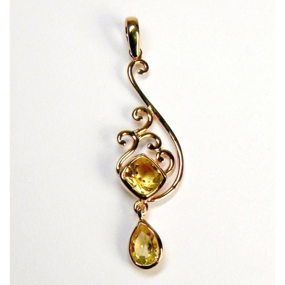 AMORE Genuine Citrine Pendant 18K Gold Vermeil 925 Sterling SIlver